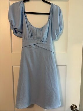 Altar'd State Powder Blue Puff-Sleeve A-Line Dress